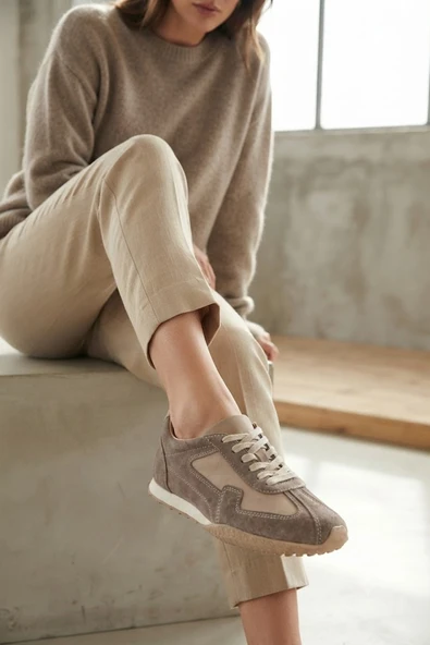 Solly Pamir 6397 Kum Süet Hakiki Deri Kadın Sneaker ürün görseli 1