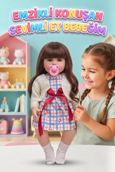 Emzikli Sevimli %100 Et Bebek - 50 cm Konuşan Gerçekçi Oyun Arkadaşı İnteraktif Eğitici Oyuncak ürün görseli 1