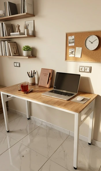 Çam/Beyaz 120x60 Çalışma Masası, Bilgisayar Masası, Ofis Masası, Metal Ayaklı ürün görseli 1