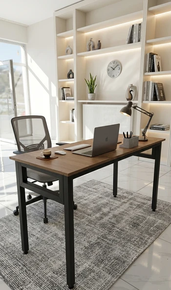Çam/Siyah 120x60 Çalışma Masası, Bilgisayar Masası, Ofis Masası, Metal Ayaklı ürün görseli 1