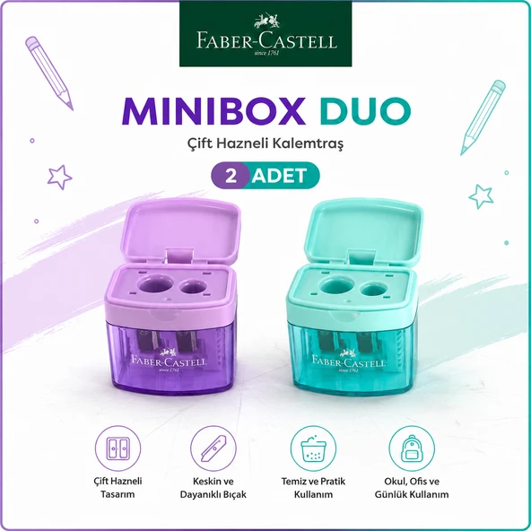 Faber-Castell Minibox Duo Çift Hazneli Kalemtıraş Pastel Renkler 2 Adet ürün görseli 1
