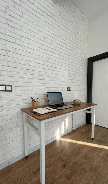 Çam/Beyaz 140x60 Çalışma Masası, Bilgisayar Masası, Ofis Masası, Metal Ayaklı ürün görseli 1