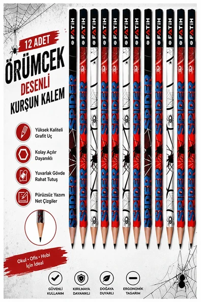 Örümcek Kurşun Kalem 12 Adet Fatih Yuvarlak Gövdeli Siyah Kurşun Kalem 2B Yumuşak Yazım Kolay Tutuş Kaliteli Okul Sınıf ürün görseli 1
