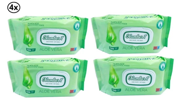 Number 1 Aloe Vera Kokulu Islak Mendil 120'li x 4 Adet ürün görseli 1
