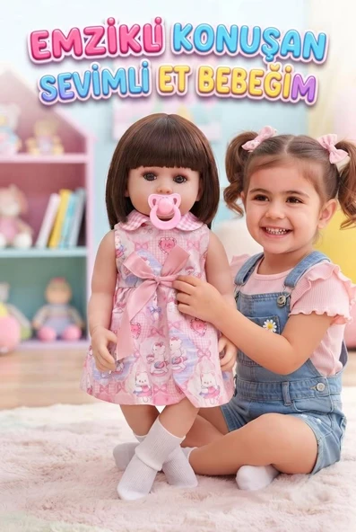 Emzikli Sevimli %100 Et Bebek - 50 cm Konuşan Gerçekçi Oyun Arkadaşı İnteraktif Eğitici Oyuncak ürün görseli 1