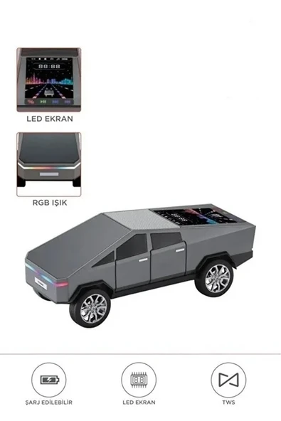 D68 Cyber Model Araba Tasarımlı Bluetooth Hoparlör 15w Güçlü Ses Rgb Led /tws/usb Gri ürün görseli 1