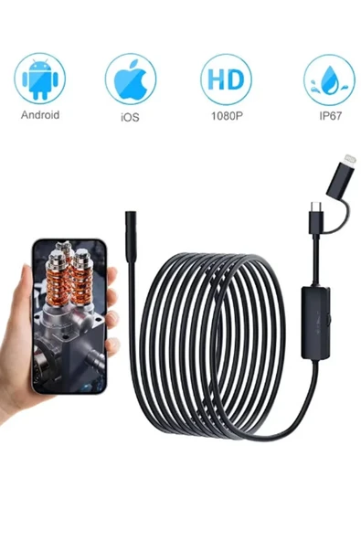 Endoskop Yılan Video Kamera Ios Ve Android Uyumlu Led’li 10 Metre 8 Mm Sert Kablo 2mp ürün görseli 1