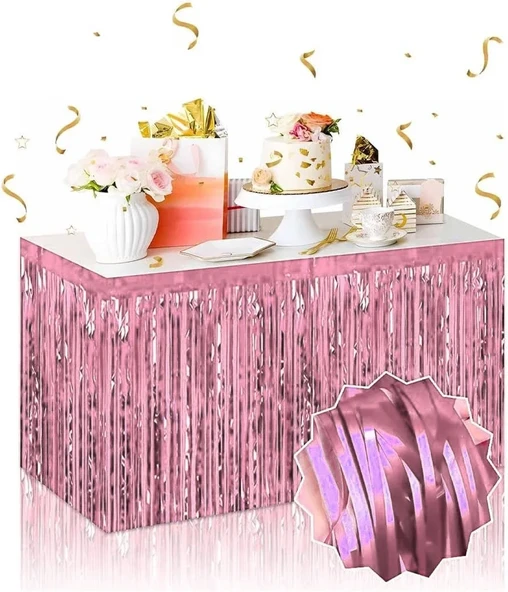 Kendinden Yapışkanlı Rose Gold Metalize Püsküllü Masa Eteği – 75 X 275 Cm Parti Süslemesi ürün görseli 1