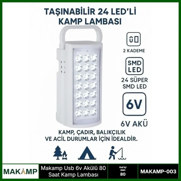 Usv 6v Akülü 80 Saat Kamp Lambası Işıldak ürün görseli 1