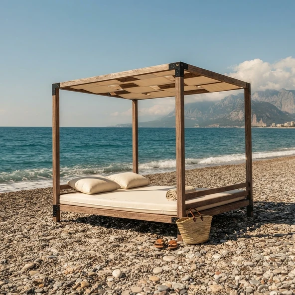 iAhşap Pergola - Dalgalı Brandalı Plaj & Bahçe Gölgeliği - Demonte Kendin Yap Seti (2.4x2.4 Metre) ürün görseli 1