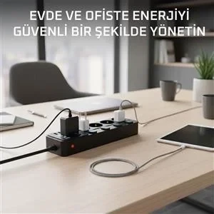 Akım Korumalı 4’lü Priz 2xusb 2xtype-c Çıkış Yüksek Gerilim Koruma Priz Çoğaltıcı ürün görseli 1