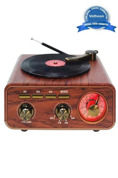Nostaljik Tasarım Plak Çalar Görünümlü Radyolu Bluetooth Hoparlör Retro Müzik Plak ürün görseli 1