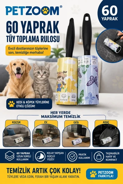 60 Yaprak Tüy Toplama Rulosu Kedi Köpek Tüy Toplayıcı Ev Koltuk Araç Ofis Temizlik Rulosu ürün görseli 1