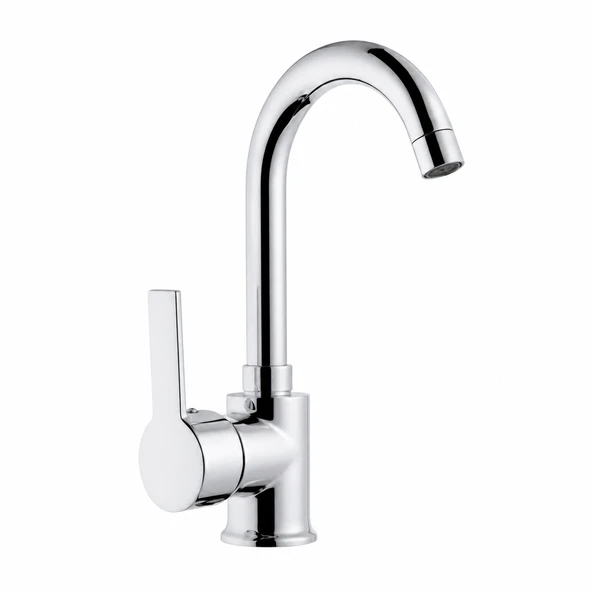 Delta Kuğu Boru Lavabo Bataryası – Tek Kollu Banyo Armatürü, Krom ürün görseli 1