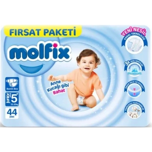 Molfix Bebek Bezi Fırsat Paketi 5+ Beden 13-20 Kg 44 Adet ürün görseli 1