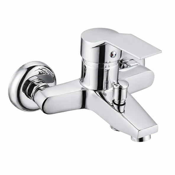 Purvex Home Spektra Banyo Bataryası Duvara Montaj Aç Kapa Krom Pirinç Musluk Fonksiyonel Yönlendiricili Duş Batarya Seti Lüks Modern Tasarım ürün görseli 1