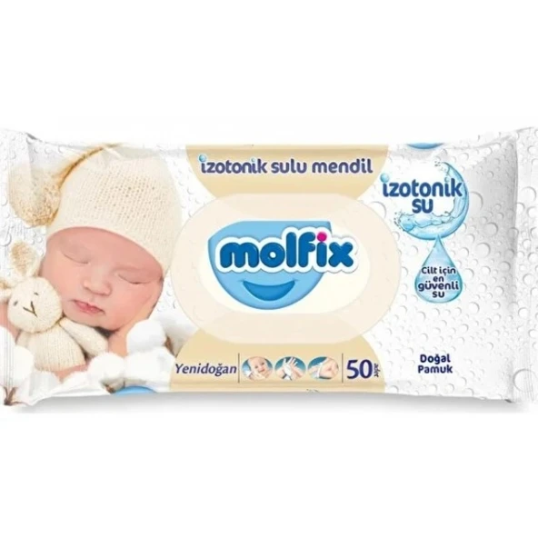 Molfix Yenidoğan İzotonik Sulu Doğal Pamuk Islak Havlu Mendil 50'li ürün görseli 1