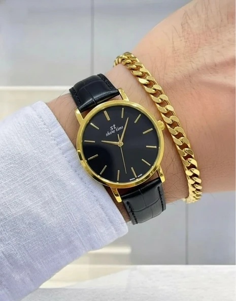 Erkek Kol Saati pu Deri Kordon Siyah Renkli Kadran Gold Kasa Bileklik Hediyeli Analog Quartz Klasik Şık Günlük Erkek Saati SWT13 ürün görseli 1