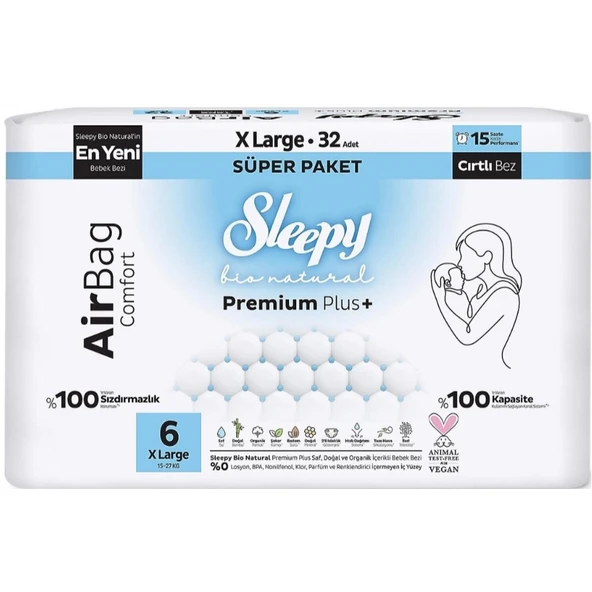 Sleepy Bio Natural Premium Plus Airbag Comfort Bebek Bezi 6 Beden 32 Adet ürün görseli 1