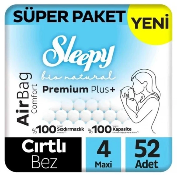 Sleepy Bio Natural Premium Plus Airbag Comfort Bebek Bezi 4 Beden 52 Adet ürün görseli 1