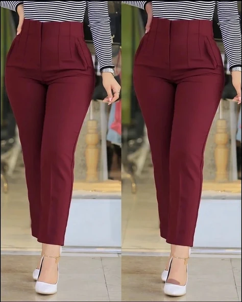 Kadın üste Oturan Paçası Bilek üzerinde Biten Atlas Kumaş Pantolon 36 (S) - 48 (4XL) ürün görseli 1
