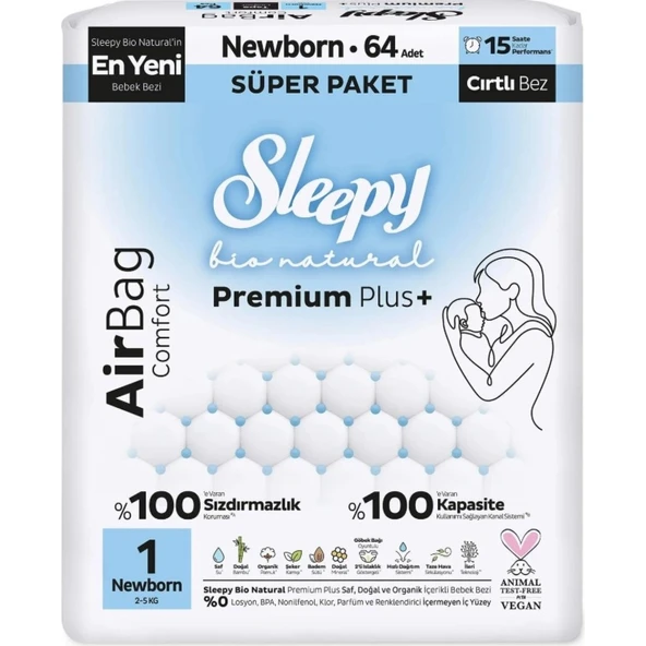 Sleepy Bio Natural Premium Plus Airbag Comfort Bebek Bezi 1 Beden 64 Adet ürün görseli 1