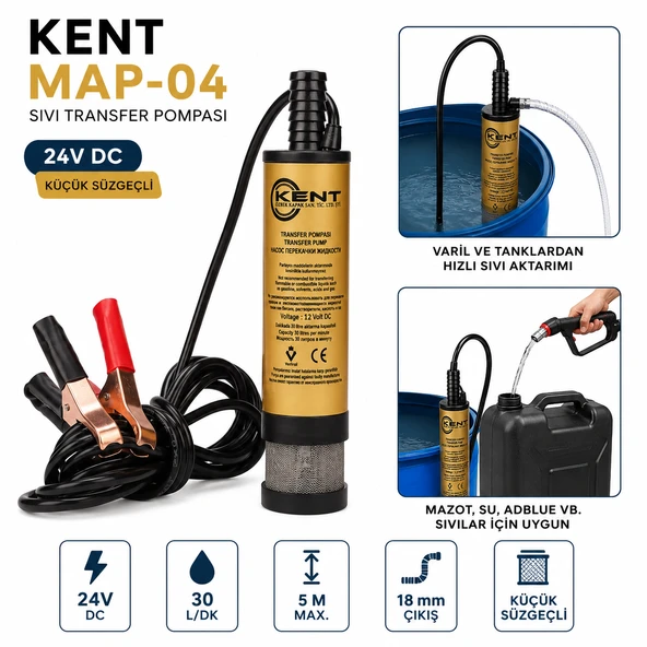 Kent 24 Volt Sıvı Transfer Pompası Mazot Pompası İnce Süzgeçli ürün görseli 1