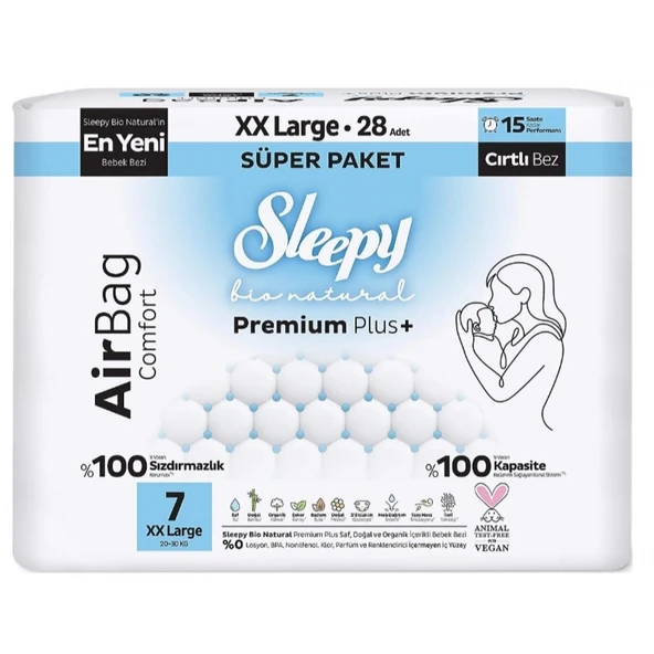 Sleepy Bio Natural Premium Plus Airbag Comfort Bebek Bezi 7 Beden 28 Adet ürün görseli 1