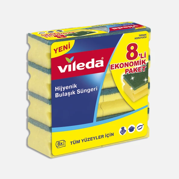 Vileda Yeşil Oluklu 8'li Dikdörtgen Bulaşık Süngeri (4'li Paket) ürün görseli 1