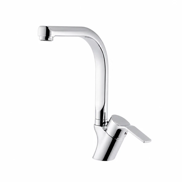 Purvex Home Spektra Eviye Bataryası Mutfak Evye Musluğu L Tipi Döner Borulu Tezgah Üstü Aç Kapa Krom Pirinç Musluk Bataryası Lüks Modern Tasarım ürün görseli 1