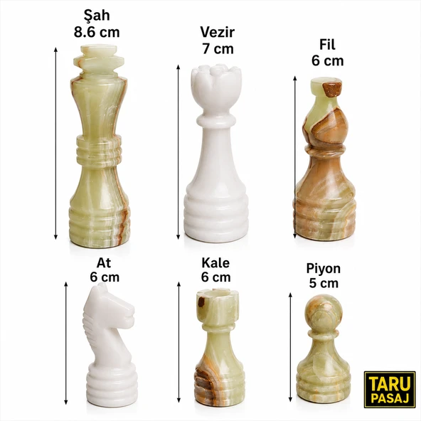 El Yapımı Yeşil & Beyaz Oniks Doğal Taş Satranç Taşları - 32 Parça - Premium Kalite - Dekoratif ve Koleksiyonluk ürün görseli 1