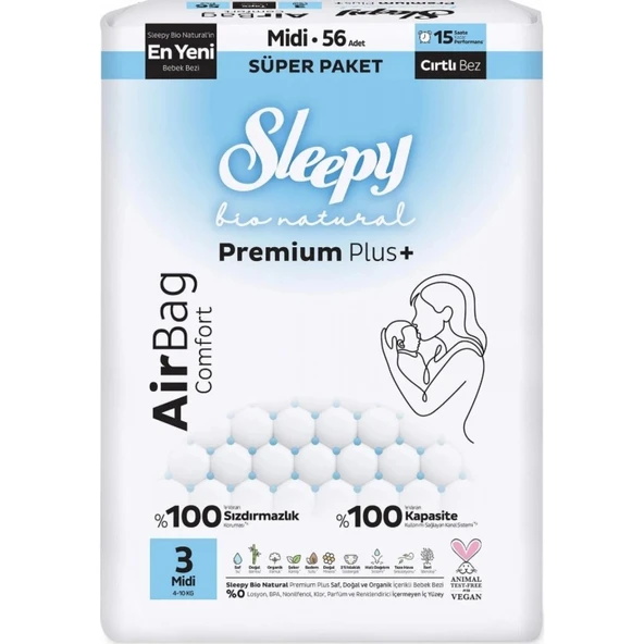 Sleepy Bio Natural Premium Plus Airbag Comfort Bebek Bezi 3 Beden 56 Adet ürün görseli 1