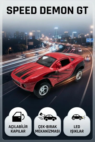 Speed Champion GT Mustang Kırmızı 12 CM Araba - Kapıları Açılan  Işıklı ve Sesli Model ürün görseli 1