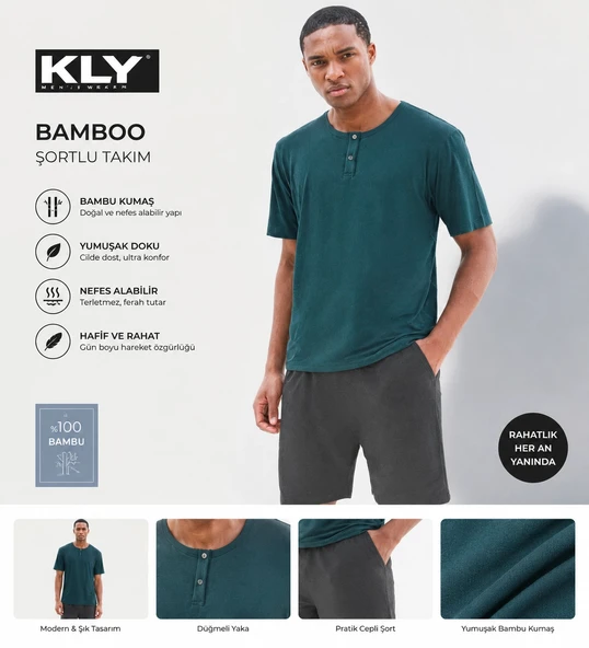 KLY Erkek Bambu Şortlu Pijama Takım 26213 ürün görseli 1