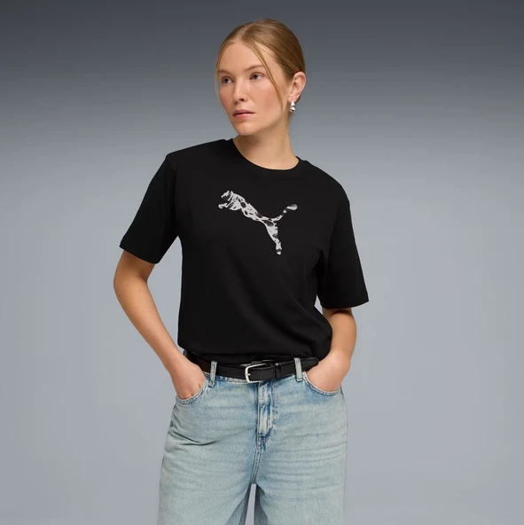 PUMA Essential Graphic Animal Siyah Pamuklu Kadın Spor Tişört - 691821 01 ürün görseli 1
