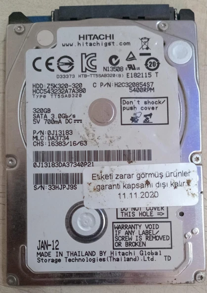(2.EL) 320GB Hitachi Z5K320 SATA 3.0 5400 RPM 2.5" Harddisk (SORUNSUZ) ürün görseli 1