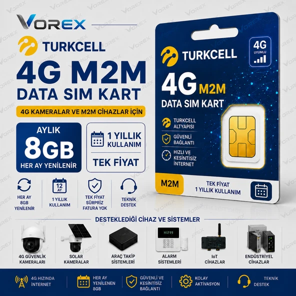 Turkcell 4G M2M Data SIM Kart Aylık 8GB 1 Yıl Kamera Data Hattı LTE Güvenlik Sistemi ürün görseli 1