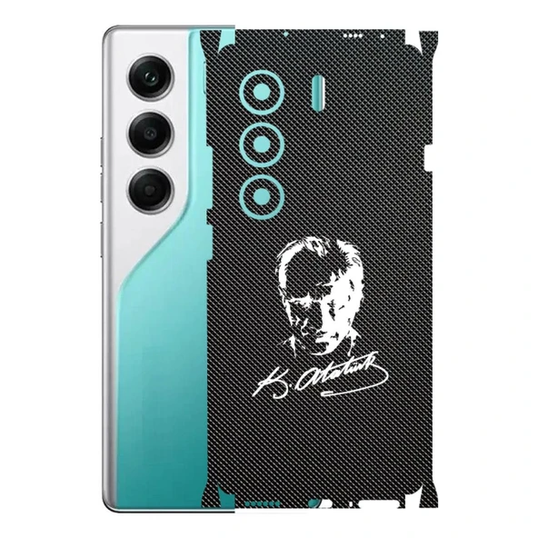Tecno Camon 40 Pro ile Uyumlu Bumper Serisi Premium Kaplama 360  Atatürk İmzalı Siyah ürün görseli 1