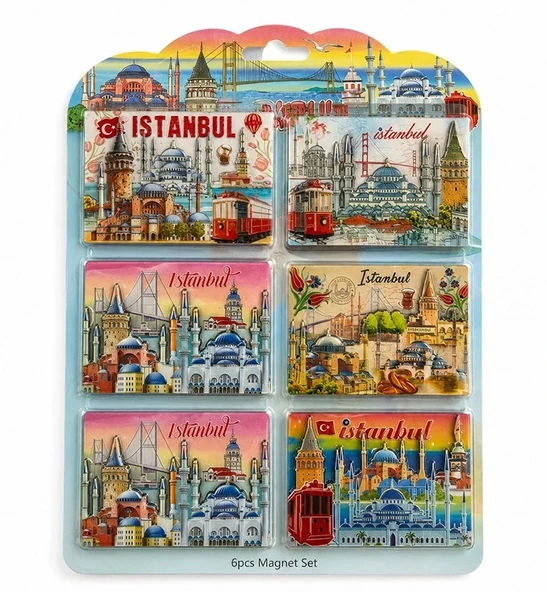 İstanbul Temalı Ahşap Buzdolapı Süsü Magnet 6'lı Set Alk5808 ürün görseli 1