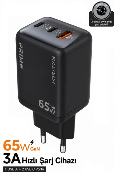 65W GaN Hızlı Şarj Adaptörü 2 USB-C+1 USB-A PD PPS Çoklu Telefon Tablet Uyumlu Seyahat Şarj Cihazı ürün görseli 1