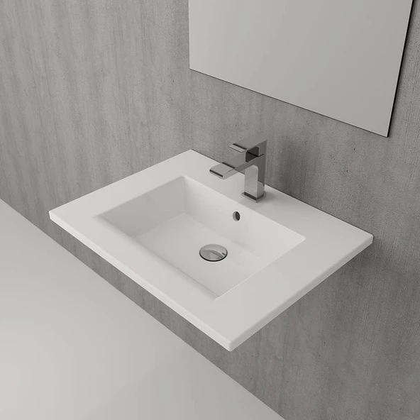 BOCCHI MİLANO ETEJERLİ LAVAB 60 CM (BEYAZ) - Resim 2