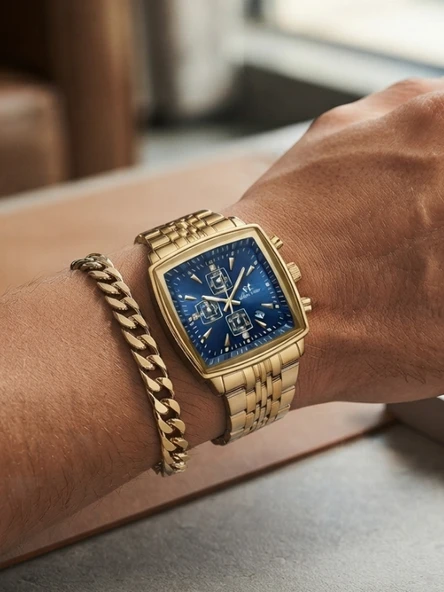 Erkek Kol Saati Takvimli Bileklik Hediyeli  Çelik Kordon Kare Kasa Beyaz Kadran Analog Quartz Klasik Lüks Spor Şık Erkek Saati SWT16 ürün görseli 1