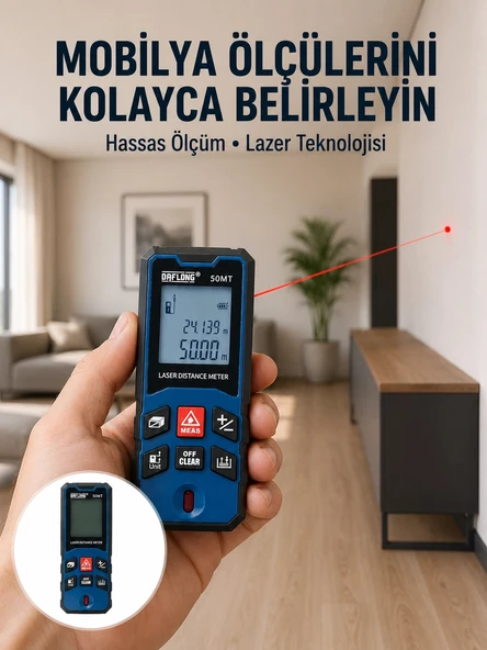 50 Metre Lazer Ölçüm Cihazı Alan Ve Mesafe Hesaplama Yeni Nesil ürün görseli 1