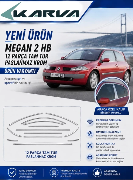 Renault Megane 2 Hb Tamtur Krom Çerçeve 12 Parça ürün görseli 1