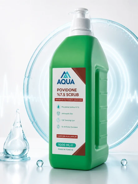 AQUA MED Poviodine %7.5 Scrub Antiseptik Sıvı Sabun 1000 ML Bakım Hijyen Solüsyonu Cerrahi Klinik El Yara Bölge Temizliği El Cilt Antiseptiği ürün görseli 1