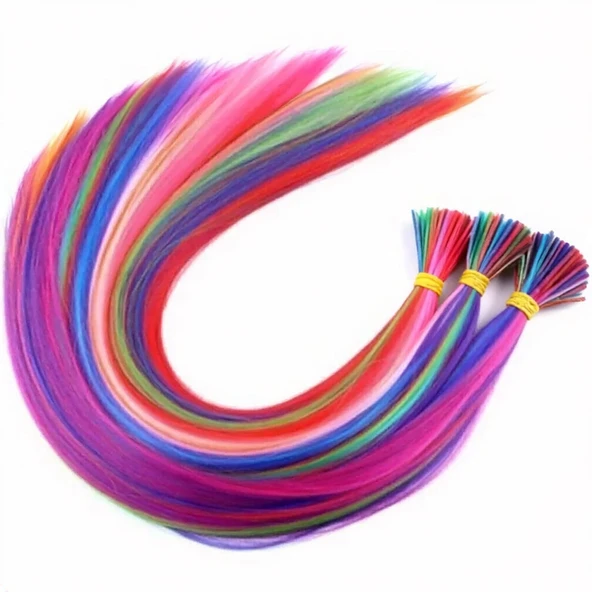 10 Adet Karışık Renkli Fiber Sentetik Kaynaklık 60cm + Misina Takım Aparatı ve Boncuğu ürün görseli 1