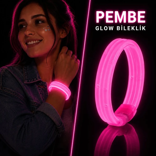 Pembe Kalın Glow Bileklik – Kırılarak Yanan Parti ve Festival Bilekliği ürün görseli 1