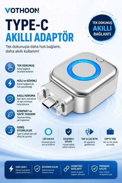 Akım Korumalı Type-c Akıllı Şarj Ayırıcı Otomatik Şarj Kesici Batarya Koruma Adaptörü Hızlı Şarj Destekli ürün görseli 1