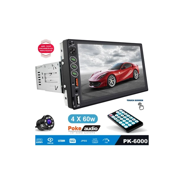 Tofaş Tek Din Teyp 7 Inch 4X60 Watt 2xusb Şarjlı Kameralı Poke PK-6000 ürün görseli 1