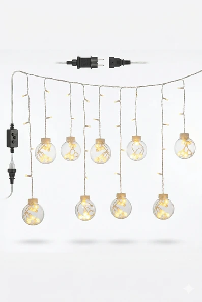 3 Metre 10 Toplu Perde Led Işık - Gün Işığı Şeffaf Dekoratif Aydınlatma - 8 Fonksiyonlu Led ürün görseli 1